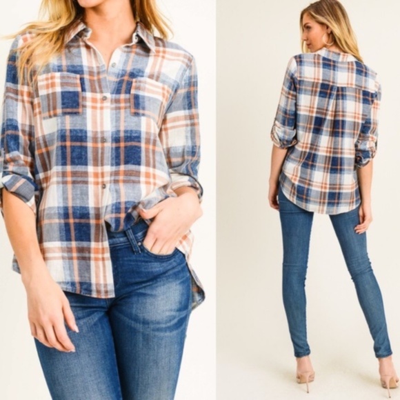 Plaid Button Down Casual Top - Picture 9 of 12